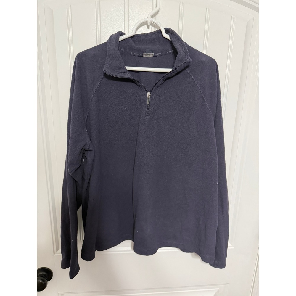 Lands End Pullover Mens XL Navy Blue ThermaCheck 100 Fleece Quarter Zip EUC